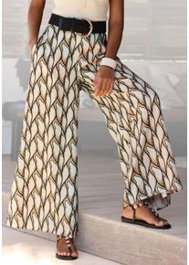 Webhose Lascana, Damen, Gr. 46, N-Gr, bunt (beige, khaki bedruckt), Satin, Obermaterial: 100% Polyester, bedruckt, figurumspielend bodenlang, Hosen Webhose, aus leichter Satinqualit&auml;t, weite Palazzohose mit Taschen, Stoffhose, Topseller