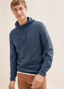 Strickpullover bonprix "Kapuzenpullover mit Baumwolle", Herren, Gr. 44/46 (S), blau (blau meliert), Feinstrick;Piqu&eacute;, Obermaterial: 50% Baumwolle, 50% Polyacryl, meliert, unifarben, regular fit h&uuml;ftlang, Rundhals, Rollkanten, Pullover Strickpullover, aus Baumwolle und Polyacryl, mit Kapuze, Regular Fit