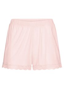 Schlafhose Lascana, Damen, Gr. 44/46, N-Gr, blau (rosa), Single Jersey, Obermaterial: 100% Viskose, unifarben, loose fit kurz, Hosen Schlafhose, mit Spitzenbesatz am Beinsaum
