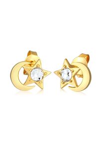 Paar Ohrstecker Elli "Ohrringe Halbmond Stern Kristall 925 Silber" Gr. 7, gold, Ohrringe, M&auml;dchen, ohne Stein, Silber 925 (Sterlingsilber), Paar Ohrstecker