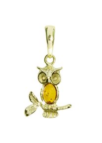 Kettenanh&auml;nger OSTSEE-SCHMUCK "- Eule - Silber 925/000, vergoldet - Bernstein" Gr. 26, gold (goldfarben, gelb), Schmuckanh&auml;nger, Damen, Silber 925 (Sterlingsilber), Kettenanh&auml;nger