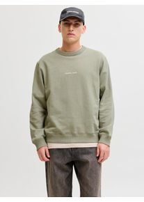 Jack & Jones Sweatshirt JACK & JONES "JORNORREBRO EMB SWEAT CREW NOOS", Herren, Gr. S, seagrass, angeraute Sweatware, Obermaterial: 89% Baumwolle, 11% Polyester, unifarben, relaxed fit normal, Rundhals, Rippb&uuml;ndchen, Sweatshirts Sweatshirt, mit Logo Print