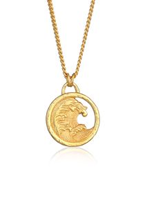 Kette mit Anh&auml;nger HAZE & GLORY "Halskette Anh&auml;nger M&uuml;nze - Tide Welle Maritim 925 Silber" Gr. 68, gold, Halsketten, Herren, Silber 925 (Sterlingsilber), Kette mit Anh&auml;nger