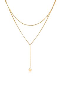 Silberkette Elli "Halskette Layer Y-Kette Kugelkette Pl&auml;ttchen 925 silber" Gr. 45, gold, Halsketten, Damen, Silber 925 (Sterlingsilber), Silberkette