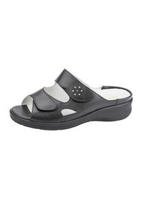 Waldl&auml;ufer Pantolette WALDL&Auml;UFER "Merle", Damen, Gr. 7,5 (41), schwarz, silberfarben, Nappaleder, Textil, unifarben mit Farbeinsatz, Schuhe Pantolette, Hausschuh, Bequemschuh, Keilpantolette mit Klettverschl&uuml;ssen, M-Weite