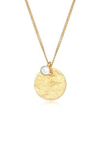 Silberkette Elli "Halskette Pl&auml;ttchen Vintage Mondstein Solit&auml;r 925 Silber" Gr. 45, gold, Halsketten, Damen, mit Stein, Silber 925 (Sterlingsilber), Silberkette