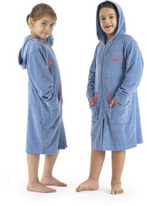 Kinderbademantel Kangaroos "Kira, Ideal f&uuml;r Zuhause, Schwimmbad oder im Urlaub" Gr. 128, blau (blau melange), 128, Leichtfrottier, Hausm&auml;ntel, Kinderbademantel, modernen, sportliches Design, leuchtenden Akzenten