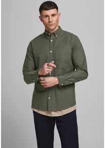 Jack & Jones Langarmhemd JACK & JONES "OXFORD SHIRT", Herren, Gr. M, N-Gr, gr&uuml;n (olivgr&uuml;n), Web, Obermaterial: 100% Baumwolle, schmal, Hemden Langarmhemd