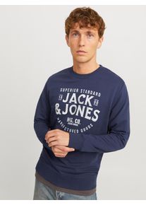 Jack & Jones Sweatshirt JACK & JONES "JJJEANS SWEAT O-NECK", Herren, Gr. S, blau (navy blazer), angeraute Sweatware, Obermaterial: 100% Baumwolle, bedruckt, normal, Rundhals, Rippb&uuml;ndchen, Sweatshirts Sweatshirt