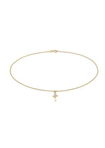 Choker Elli "Halskette Choker Kreuz Kristalle 925er Silber" Gr. 36, gold, Halsketten, Damen, mit Steinen, Silber 925 (Sterlingsilber), Choker