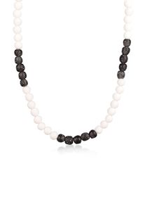 Silberkette Kuzzoi "Halskette Recycelte Glas Schwarz Weis Perlen Beads 925 Silber" Gr. 50, wei&szlig;, Halsketten, Damen, ohne Stein, Resin, Silberkette