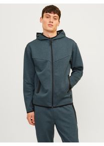 Jack & Jones Sweatjacke JACK & JONES "JCOFUSION SWEAT ZIP HOOD NOOS", Herren, Gr. S, blau (navy blazer detail:melang&eacute;), angeraute Sweatware, Obermaterial: 58% Polyester, 42% Baumwolle, meliert, regular fit h&uuml;ftlang, Rundhals, Rippb&uuml;ndchen, Sweatjacken Sweatjacke
