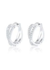 Paar Creolen Elli Premium "Ohrringe Creolen Zirkonia Wei&szlig; 925 Sterling Silber" Gr. 19, silber, Ohrringe, Damen, mit Stein, Silber 925 (Sterlingsilber), Paar Creolen