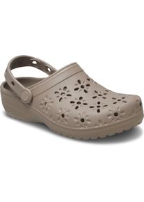 Clog Crocs "Classic Floral Cut Out Clog", Damen, Gr. 41, grau (taupe), Croslite&trade;, gebl&uuml;mt, Schuhe Clog, Sandale, Sommerschuh, Loafer mit L&uuml;ftungs&ouml;ffnungen in Bl&uuml;tenstruktur