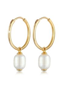 Paar Creolen Elli Premium "Ohrringe Creolen S&uuml;&szlig;wasserperle 925 Silber vergoldet" Gr. 30, gold, Ohrringe, Damen, ohne Stein, Silber 925 (Sterlingsilber), Paar Creolen