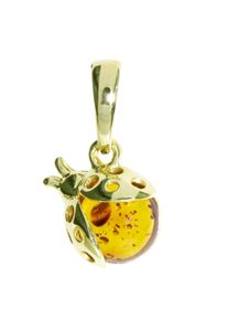 Kettenanh&auml;nger OSTSEE-SCHMUCK "- Marienk&auml;fer - Silber 925/000, vergoldet - Bernstein" Gr. 19, gold (goldfarben, gelb), Schmuckanh&auml;nger, Damen, Silber 925 (Sterlingsilber), Kettenanh&auml;nger