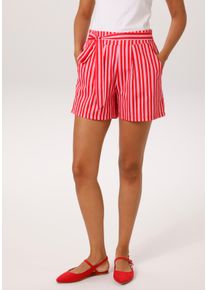 Shorts Aniston CASUAL, Damen, Gr. 40, N-Gr, rot, rosa, wei&szlig;, Web, Obermaterial: 100% Baumwolle, bedruckt, gestreift, figurumspielend kurz, Hosen Shorts, im trendfarbenen Streifen-Dessin - NEUE KOLLEKTION