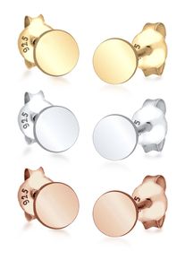 Ohrstecker-Set Elli "Ohrringe Rund Tricolor (Set, 6tlg.) 925 Silber vergoldet", silber, Ohrringe, Damen, ohne Stein, Silber 925 (Sterlingsilber), Ohrstecker-Set