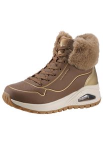 Keilsneaker Skechers "UNO RUGGED", Damen, Gr. 40, bunt (braun, goldfarben), Lederimitat, metallic, Schuhe Keilsneaker, Sneaker, Keilsneaker, Winterboots mit hochwertiger D&auml;mpfung
