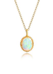 Silberkette Elli "Halskette Anh&auml;nger Opal Oval Vintage 925er Silber" Gr. 45, gold, Halsketten, Damen, mit Stein, Silber 925 (Sterlingsilber), Silberkette