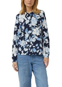 Langarmbluse s.Oliver, Damen, Gr. 42, blau floral, Jersey, Obermaterial: 95% Baumwolle, 5% Elasthan, gemustert, tailliert h&uuml;ftbedeckend, Rundhals, Blusen Langarmbluse, mit Allover-Druck