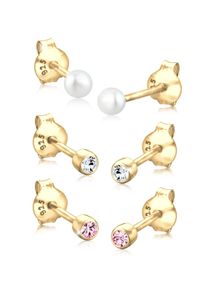 Ohrstecker-Set Elli "Ohrringe Kugel Perle Set Kristalle 925 Silber", gold, Ohrringe, Damen, mit Stein, Silber 925 (Sterlingsilber), Ohrstecker-Set