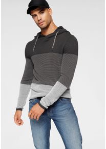 Kapuzenpullover Bruno Banani, Herren, Gr. M, grau (anthrazit, gestreift), Feinstrick, Obermaterial: 50% Baumwolle, 50% Polyacryl, gestreift, schmal, Rollsaum, Pullover Kapuzenpullover, im trendigen Waffel-Look, Topseller