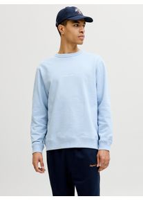 Jack & Jones Sweatshirt JACK & JONES "JORNORREBRO EMB SWEAT CREW NOOS", Herren, Gr. XS, cashmere blau, angeraute Sweatware, Obermaterial: 89% Baumwolle, 11% Polyester, unifarben, relaxed fit normal, Rundhals, Rippb&uuml;ndchen, Sweatshirts Sweatshirt, mit Logo Print