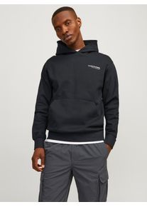 Jack & Jones Kapuzensweatshirt JACK & JONES "JCOAERO PRINT SWEAT HOOD NOOS", Herren, Gr. M, schwarz, angeraute Sweatware, Obermaterial: 58% Polyester, 42% Baumwolle, bedruckt, relaxed fit, Rippb&uuml;ndchen, Sweatshirts Kapuzensweatshirt
