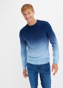 Strickpullover bonprix, Herren, Gr. 48/50 (M), blau (indigo, puderblau), Strick, Obermaterial: 100% Polyacryl, mehrfarbig, regular fit normal, Rundhals, Rippb&uuml;ndchen, Pullover Strickpullover, aus Polyacryl, Regular Fit, normale L&auml;nge, mehrfarbiger Farbverlauf