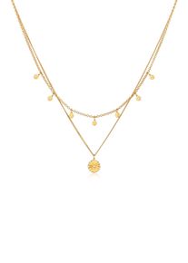 Silberkette Elli "Halskette Layer Pl&auml;ttchen Disc Sonne 925 Silber" Gr. 36, gold, Halsketten, Damen, Silber 925 (Sterlingsilber), Silberkette