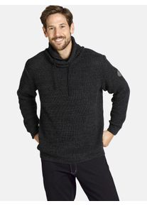 Strickpullover Jan Vanderstorm "Pullover DUMENI", Herren, Gr. 4XL, schwarz (schwarz melange), Obermaterial: 55% Baumwolle CO. 45% Polyacryl PAN., mehrfarbig, normal, ohne Ausschnitt, Pullover Strickpullover, mit asymmetrischem Kragen