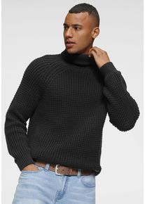 Rollkragenpullover Bruno Banani, Herren, Gr. L (52/54), schwarz, Grobstrick, Obermaterial: 50% Baumwolle, 50% Polyacryl, Basic schmal, Raglan&auml;rmel B&uuml;ndchen, Pullover Rollkragenpullover, mit Markenbadge