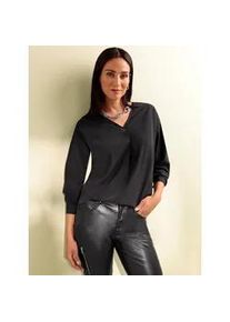 Langarmbluse Heine, Damen, Gr. 48, schwarz, 100% Polyester, Einsatz:100% Polyester, unifarben, V-Ausschnitt, Blusen
