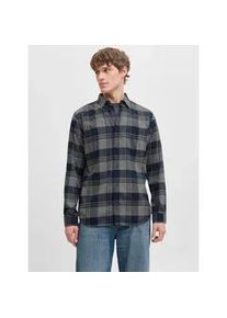 Jack & Jones Langarmhemd JACK & JONES "JJJAMES BUFFALO SHIRT LS", Herren, Gr. S, N-Gr, blau (navy blazer), Web, Obermaterial: 60% Baumwolle, 40% Polyester, kariert, regular fit normal, Hemden