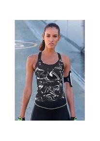 Funktionsshirt Lascana ACTIVE "Marble", Damen, Gr. 48/50, wei&szlig; (schwarz, marmoriert, wei&szlig;), Obermaterial: 85% Polyester, 15% Elasthan, Mesh, bedruckt, figurbetont taillenlang, Shirts Funktionsshirt, mit gekreuzten Tr&auml;gern und Mesheins&auml;tzen