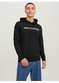 Jack & Jones Kapuzensweatshirt JACK & JONES "JJECORP Hoodie mit Logo und hohem Tragekomfort", Herren, Gr. XXL, schwarz, angeraute Sweatware, Obermaterial: 70% Baumwolle, 30% Polyester, bedruckt, normal normal, Rundhals, Rippb&uuml;ndchen, Sweatshirts Kapuzensweatshirt, bedruckt, casual, regular fit, Baumwollmischung, Rundhals, Topseller
