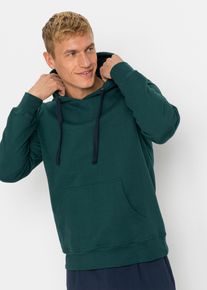 Hoodie bonprix "Hoodie aus reiner Baumwolle", Herren, Gr. 72/74 (5XL), gr&uuml;n (tiefgr&uuml;n), Obermaterial: 100% Baumwolle, regular fit, Sweatshirts Hoodie, Regular Fit, mit K&auml;ngurutasche, weich angeraute Innenseite
