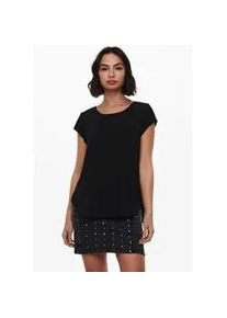 Kurzarmbluse Only "ONLVIC &ndash; feminines Blusenshirt in lockerer Form", Damen, Gr. 42, schwarz, Web, Obermaterial: 97% Polyester, 3% Elasthan, unifarben, regular fit Po-bedeckend, Rundhals, Blusen, regular fit, Web, Kunstfaser, Rundhals, unifarben