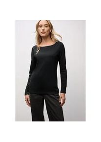 Langarmshirt Street One "Style Lanea", Damen, Gr. 34, schwarz, Jersey, Obermaterial: 50% Baumwolle, 50% Modal. Futter: 100% Baumwolle, unifarben, regular fit normal, U-Boot-Ausschnitt, angesetztes B&uuml;ndchen, Shirts Langarmshirt, mit U-Boot Ausschnitt