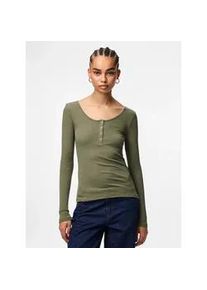 Langarmshirt Pieces "PCKITTE LS TOP NOOS BC", Damen, Gr. L, deep lichen, Single Jersey, Obermaterial: 95% Baumwolle, 5% Elasthan, unifarben, slim fit normal, Rundhals, Shirts Langarmshirt, Baumwollmischung, slim fit