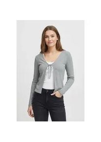 Strickjacke Pieces "PCKITTE LS TIE CARDIGAN JRS NOOS BC", Damen, Gr. XXL, medium grau melange, Strick, Obermaterial: 95% Baumwolle, 5% Elasthan, unifarben, figurbetont normal, V-Ausschnitt, Strickjacken Strickjacke, mit Bindeband