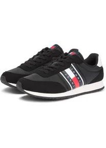 Tommy Hilfiger Sneaker TOMMY JEANS "TJM CLASSIC RUNNER", Herren, Gr. 42, schwarz, Textil, Veloursleder, unifarben mit Farbeins&auml;tzen, Schuhe Sneaker, Freizeitschuh, Halbschuh, Schn&uuml;rer mit Kontrastbes&auml;tzen