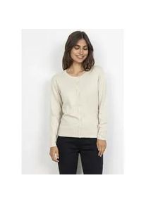 Strickjacke soyaconcept "SC-DOLLIE 446", Damen, Gr. S, beige (cream melange), Feinstrick, Obermaterial: 75% Viskose, 25% Polyamid, gepflegt, figurbetont h&uuml;ftlang, Rundhals, Rippb&uuml;ndchen, Strickjacken Strickjacke, ein Klassiker