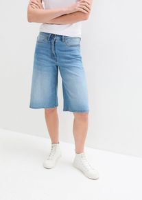 bonprix Jeans Bermuda High Waist Bequembund, blau, Gr.48, Moderne Long-Stretch-Bermuda umspielt mit weiter Passform locker die Figur, 82% Baumwolle