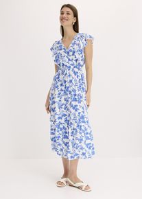 bonprix Midikleid aus flie&szlig;ender Viskose, wei&szlig;, Gr.38, Kleid mit Fl&uuml;gel&auml;rmeln und Tunnelzug in der Taille, aus Viskose