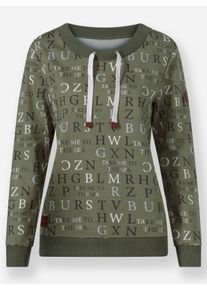 sheego Gro&szlig;e Gr&ouml;&szlig;en Sweatshirt mit angerauter Innenseite, khaki-ecru-bedruckt, Gr&ouml;&szlig;e 48 - Damen