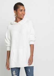 Strickpullover bonprix, Damen, Gr. 36/38 (S), wei&szlig; (wollwei&szlig;), Obermaterial: 100% Polyester, oversize, Pullover Strickpullover, aus Polyester, mit Kapuze, mit Teddy-Fleece, Oversize Passform