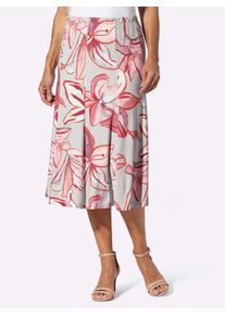 Jerseyrock Lady, Damen, Gr. 50, hellgrau, koralle, bedruckt, 95% Viskose, 5% Elasthan, bedruckt, gebl&uuml;mt, gemustert, mehrfarbig, wadenlang, R&ouml;cke Jerseyrock