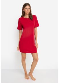 Nachthemd LSCN BY LASCANA, Damen, Gr. 32/34, N-Gr, rot bedruckt, Single Jersey, Obermaterial: 50% Baumwolle, 50% Viskose, bedruckt, unifarben, l&auml;ssig geschnitten mini, Rundhals, abgesteppt, Kleider Nachthemd, in l&auml;ssiger Weite